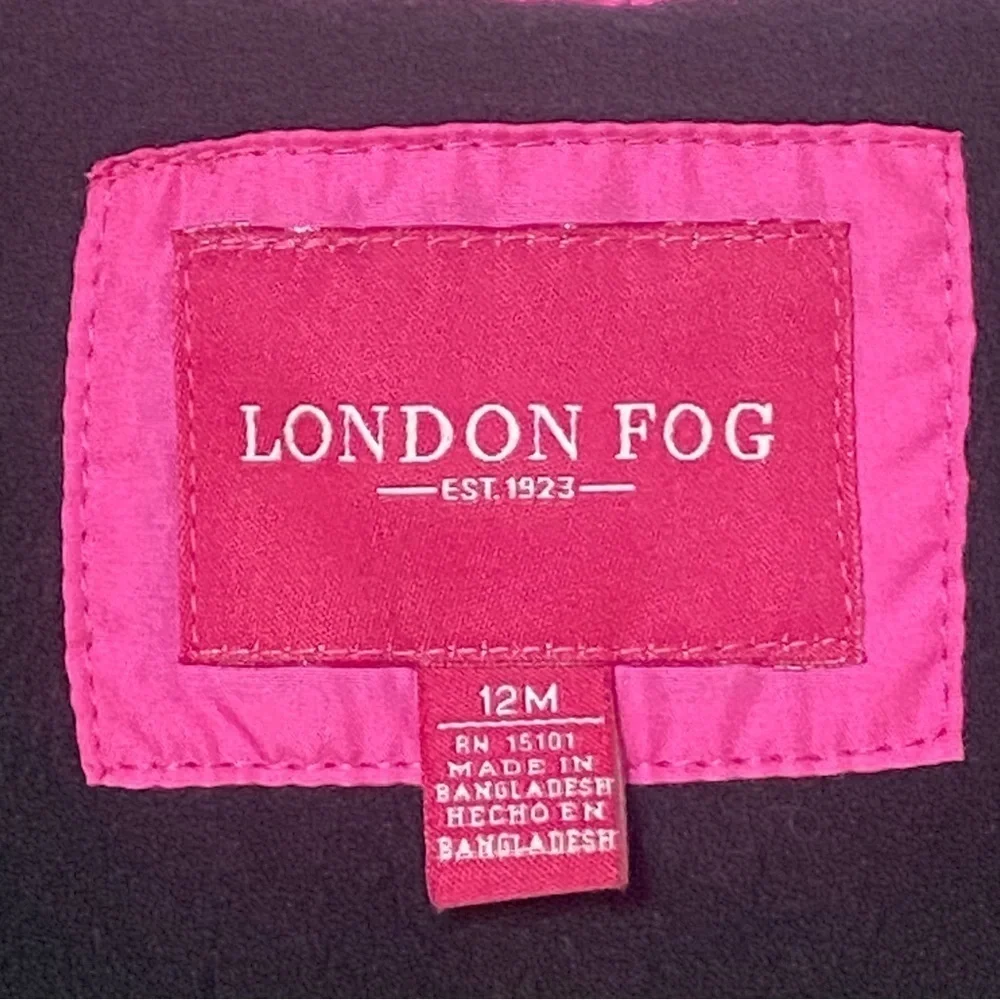 LONDON FOG pink with black piping quilted infant coat with hood Size 12M EUC